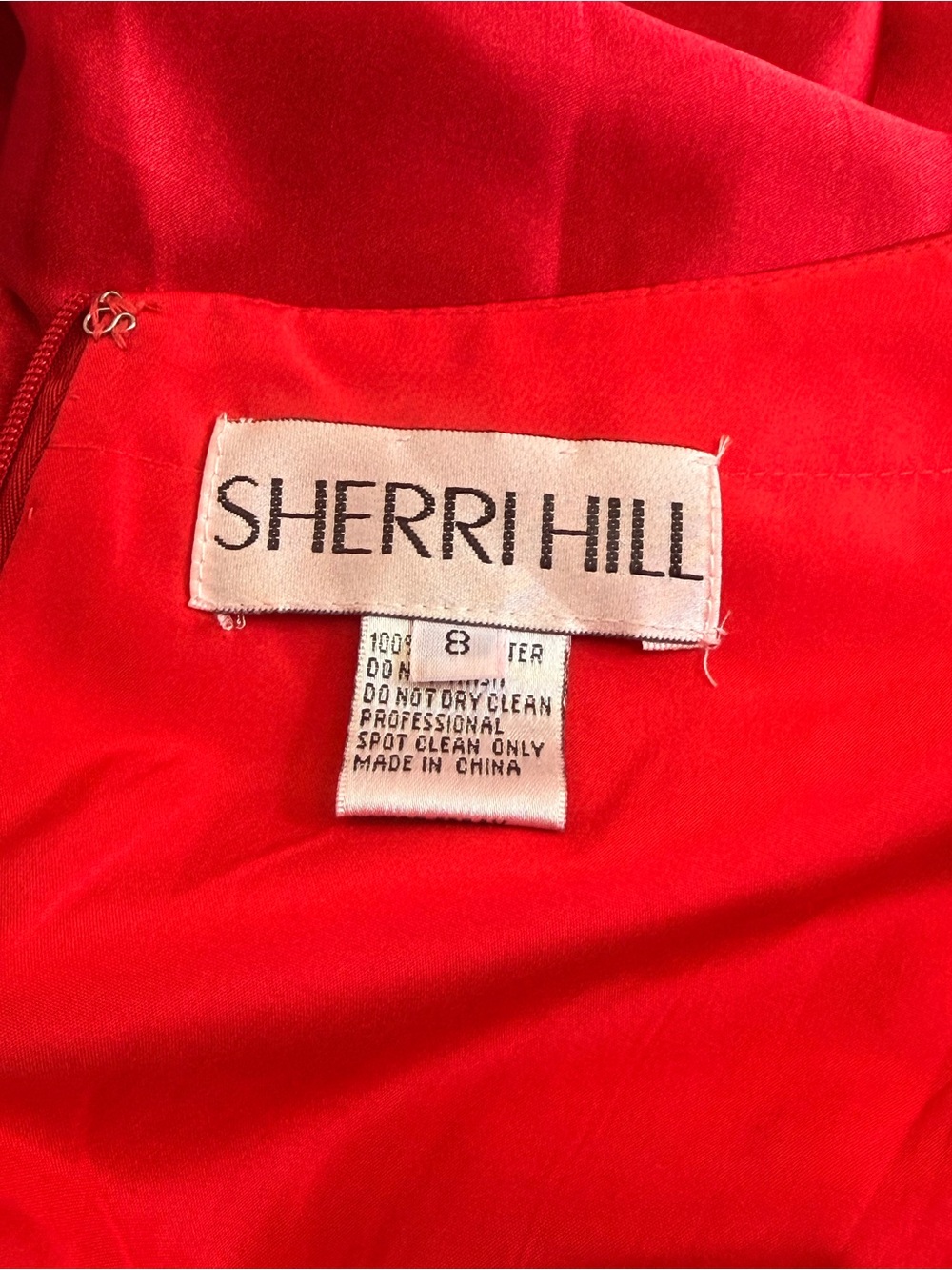 Sherri Hill Red Satin Evening Gown - Sleeveless Spaghetti Strap Dress - Prom - Picture 8 of 8
